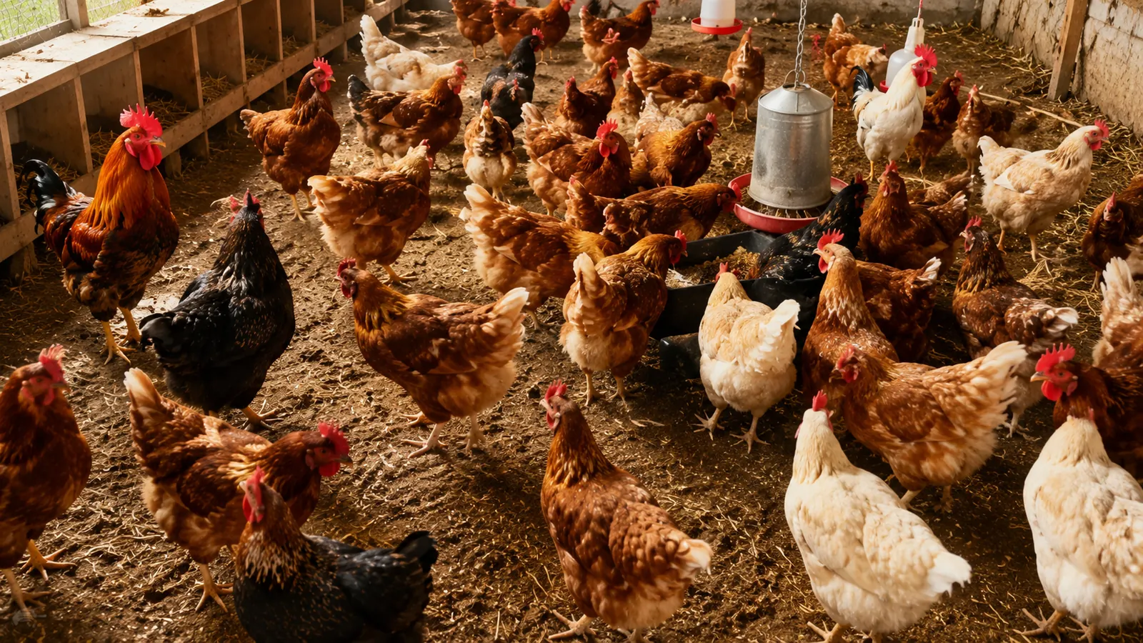 Poules dans un poulailler